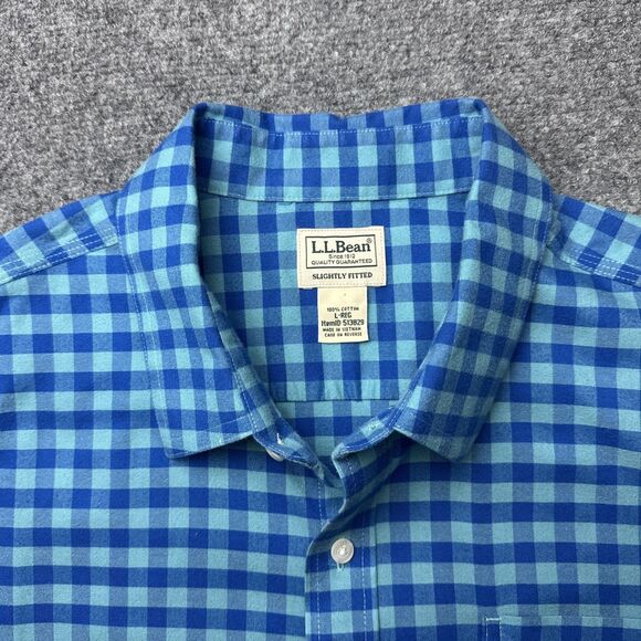 L.L. Bean Other - LL Bean Slightly Fitted Shirt Large Blue Checked Long Sleeve Button Men’s